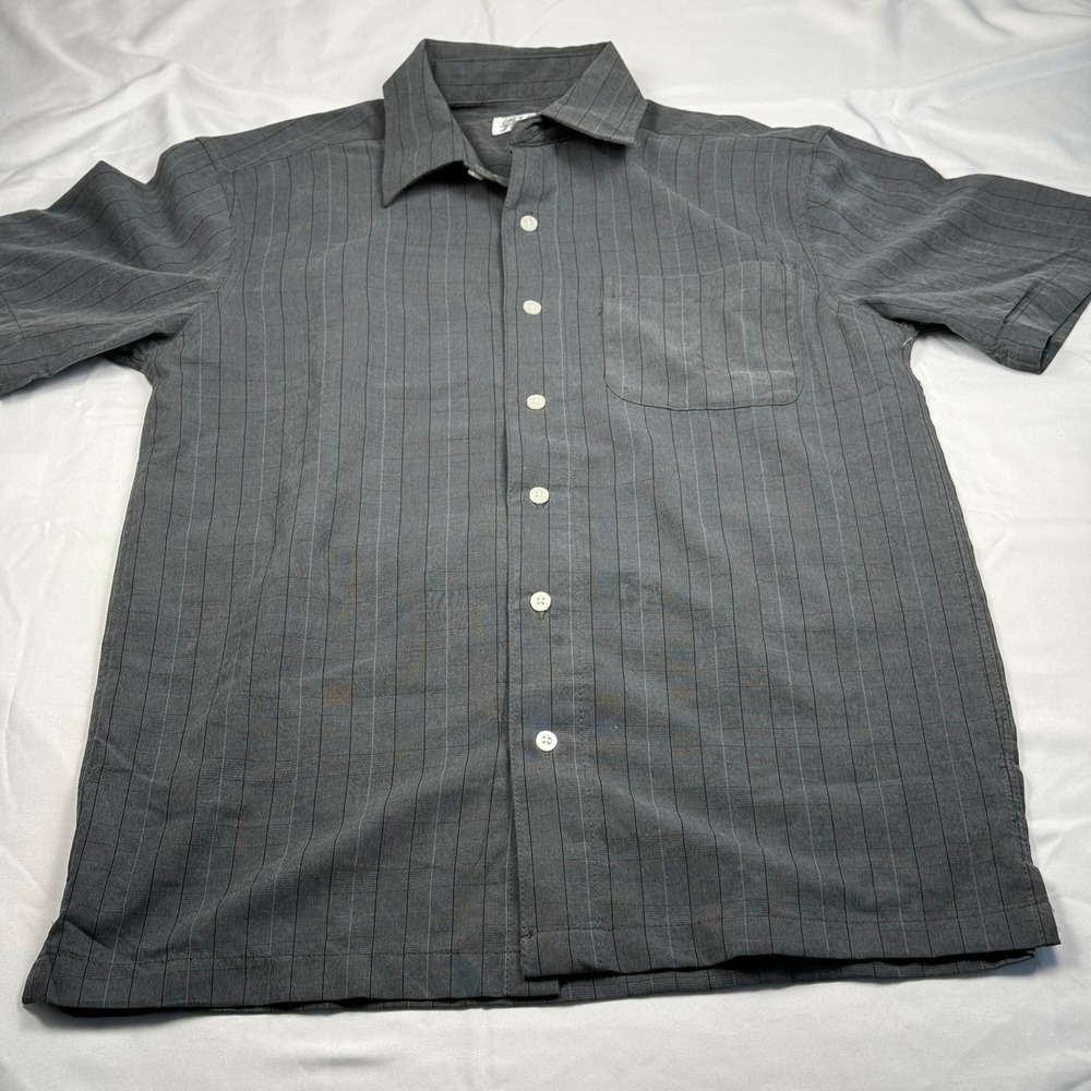 ✨3 for $20 Cats Eye Mens Grey Pinstripe Short Sleeve‎ Button Up Shirt Size Small